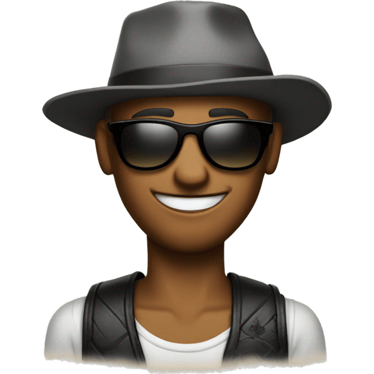 cool guy with shades and hat and a tattoo emoji