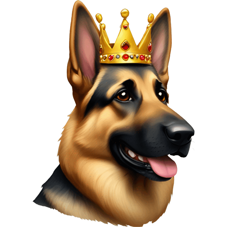 German shepherd wearing crown emoji