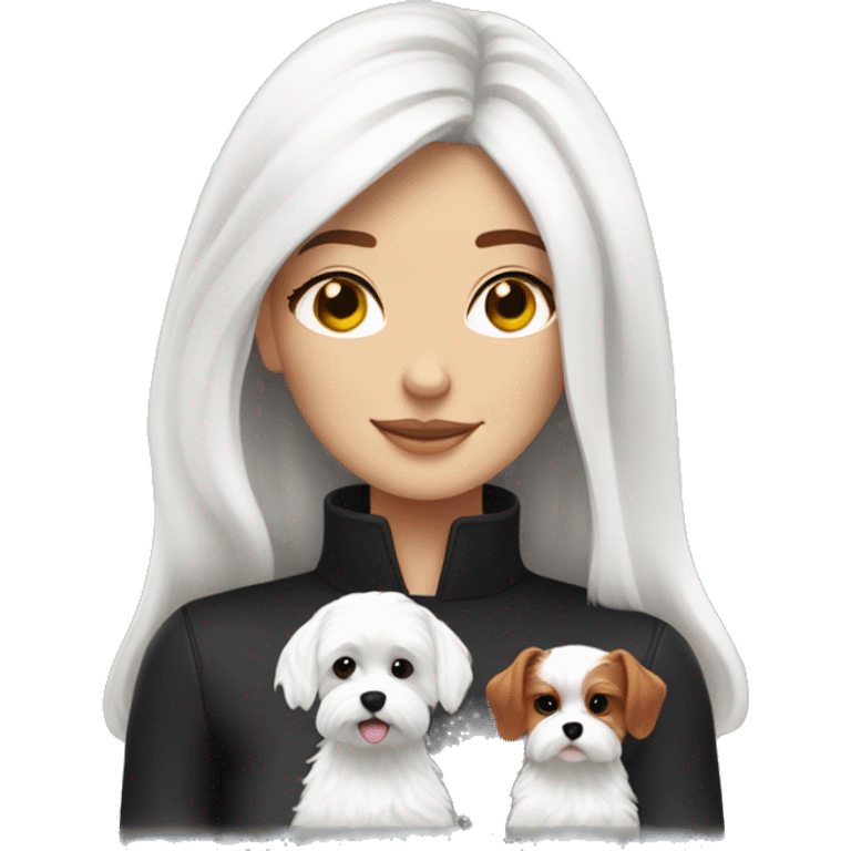 Red-haired girl next to her black and white Maltese dogs emoji