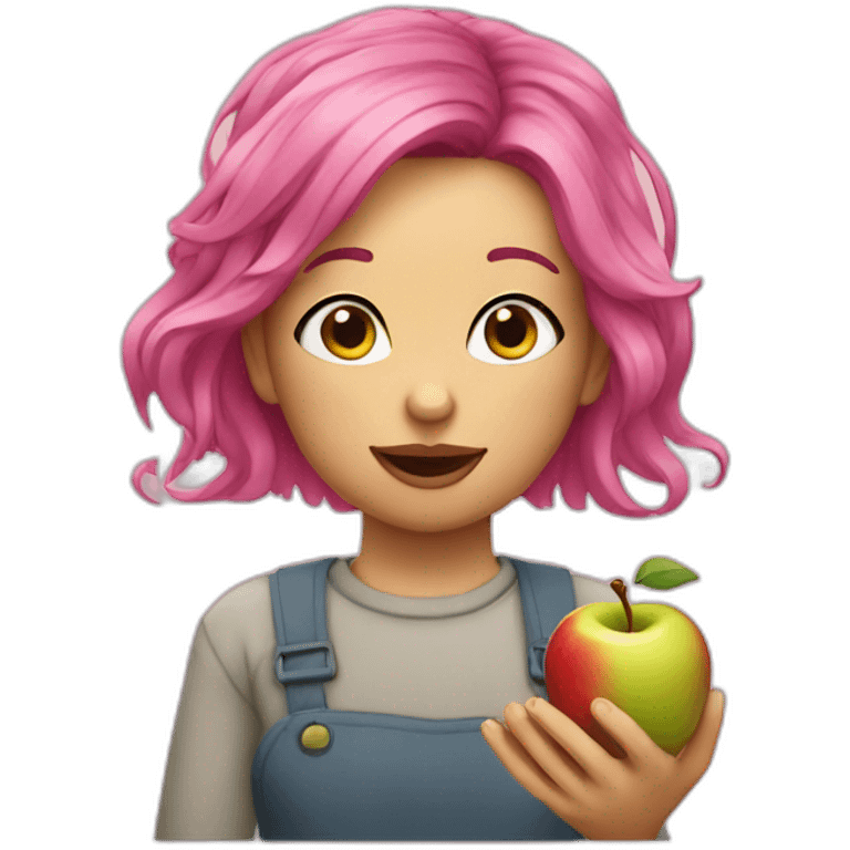 She has pink hair and eats apples emoji