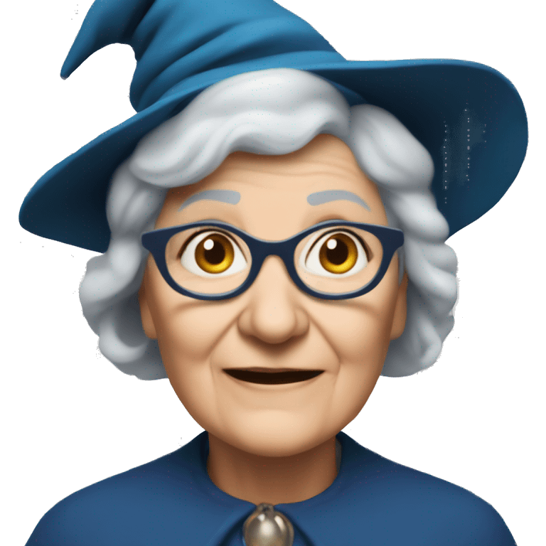 smart granny witch with glasses and blue hat directing orchestra emoji