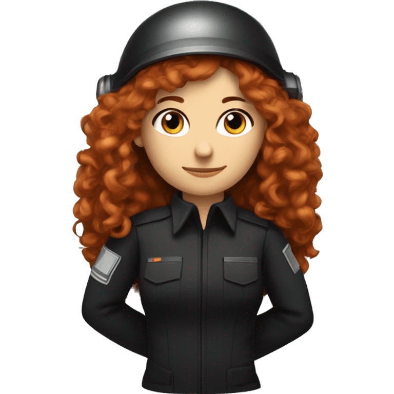 operator dressed in black with a milatary helmet, without glasses, wearing a headset, ready to respond to alerts, preferably curly redhead female  emoji