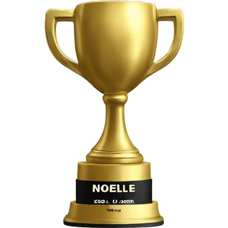 Golden soccer trophy with the name Noelle on the bottom  emoji