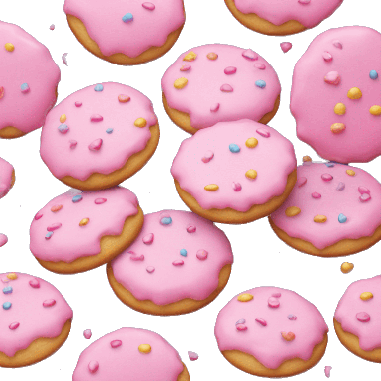 side view, pile of pink iced cookie with sprinkles emoji