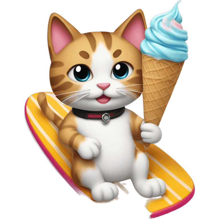 A cat on surfboard with ice cream emoji