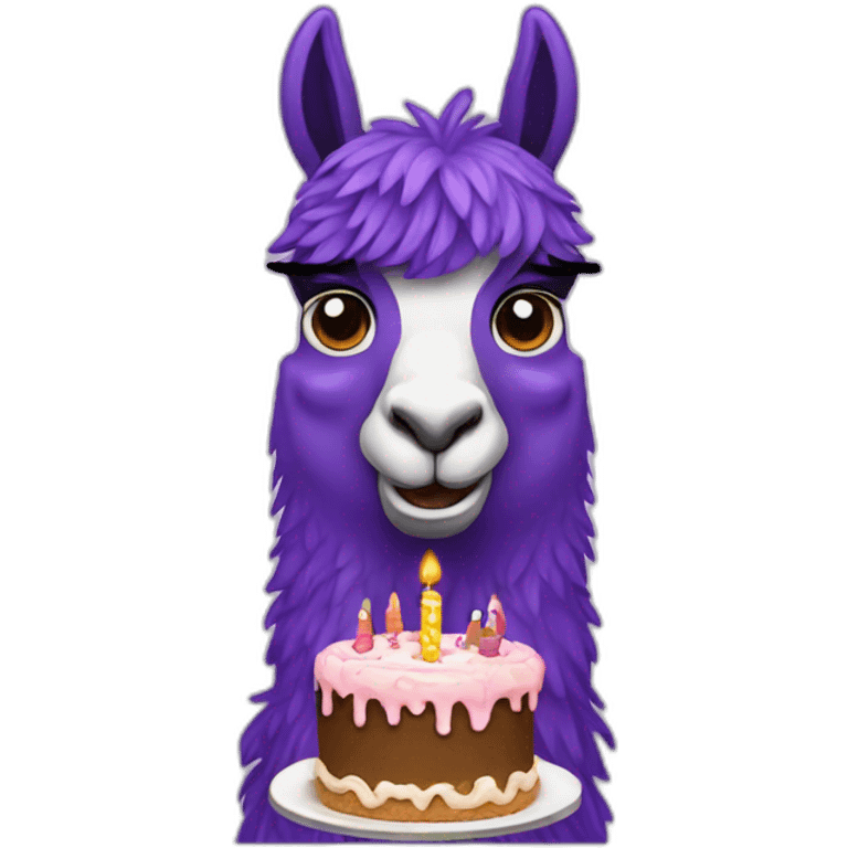 a purple llama eating a birthday cake emoji