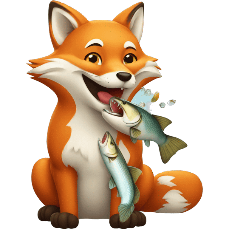 happy fox eating fish emoji