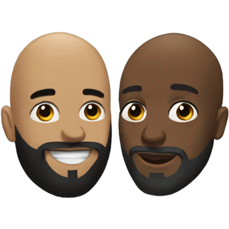 Bald black man with beard kissing bald white man with beard on the cheek emoji