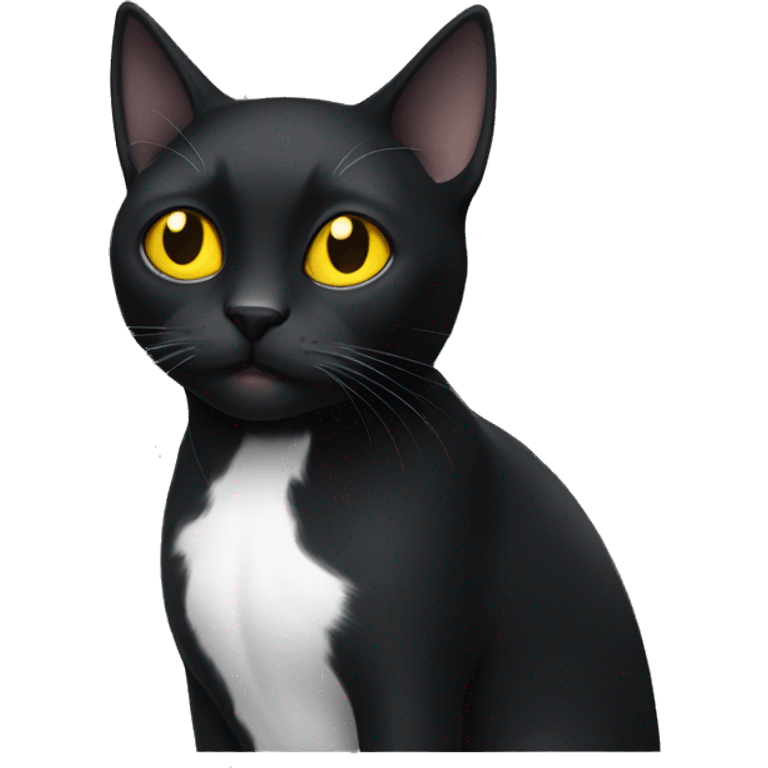 black cat with white chest and yellow eyes emoji