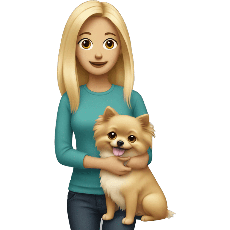 Blonde girl holding a pomeranian  emoji