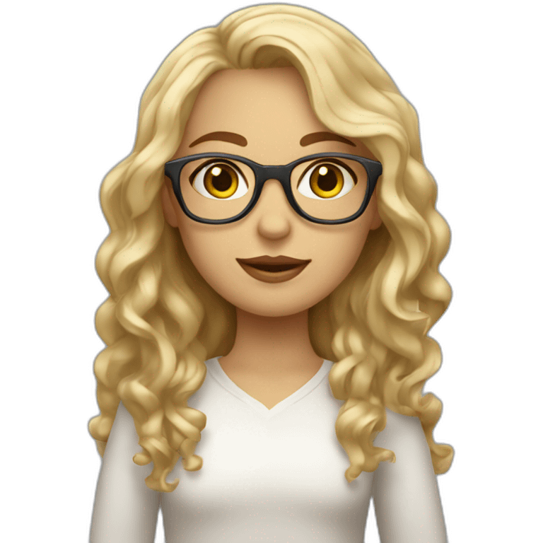 blonde girl with shoulder length wavy hair and grey eyes wearing thin golden glasses emoji