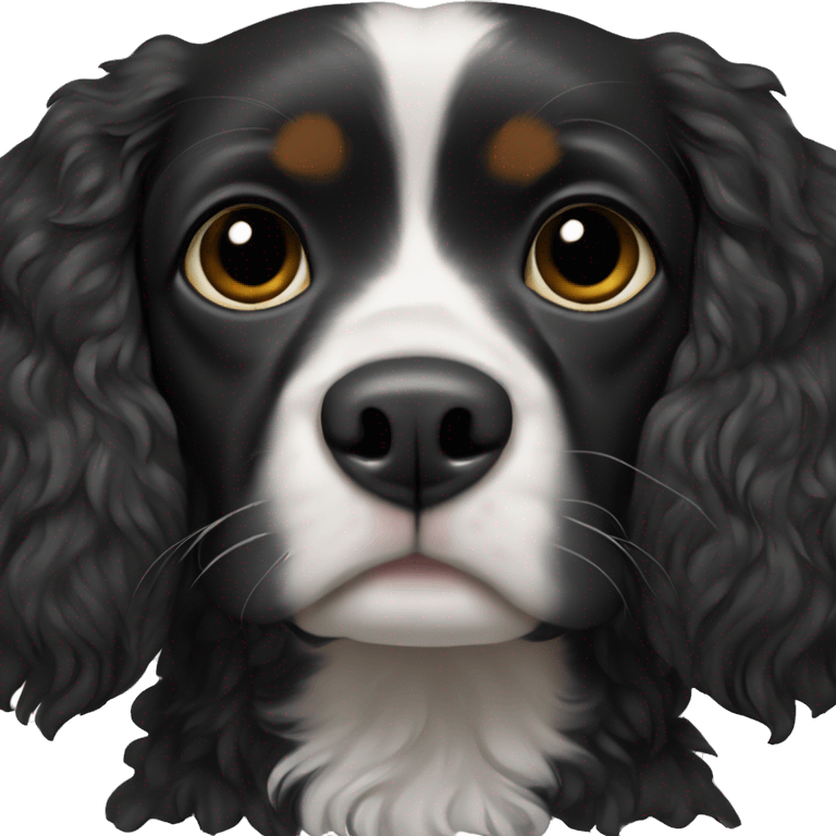 Small completely black king spaniel with black fur on face and white stripe on chest emoji