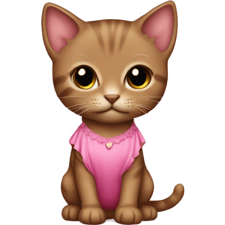 Small brown kitten with pink dress  emoji