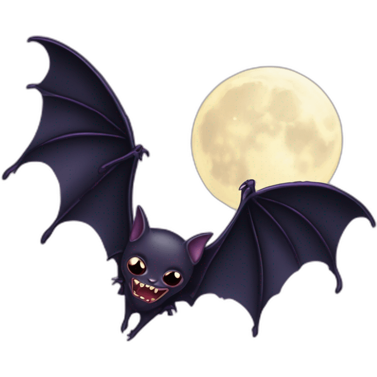 purple black vampire bat wings flying in front of large dripping crescent moon emoji