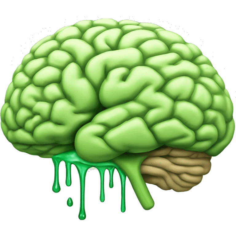 a brain with a greenish color, like a logo, and like it's dripping liquid from it emoji