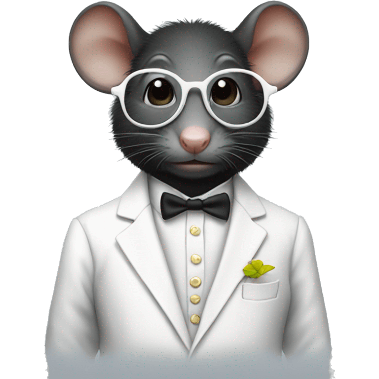 Black rat wearing a white suit and glasses emoji