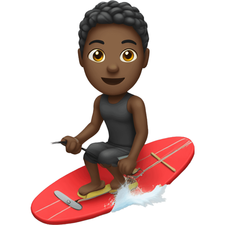 a black skin colored person wakeboarding with a red board  emoji