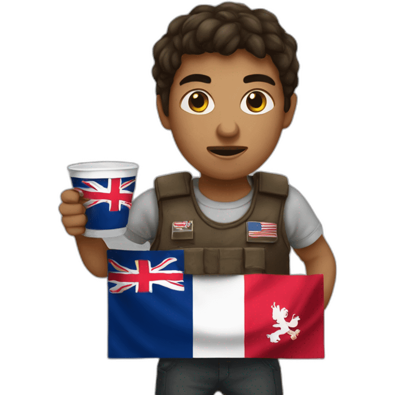 angry boy holding georgian flag and double cup emoji