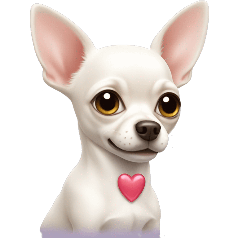 White Chihuahua with a heart emoji