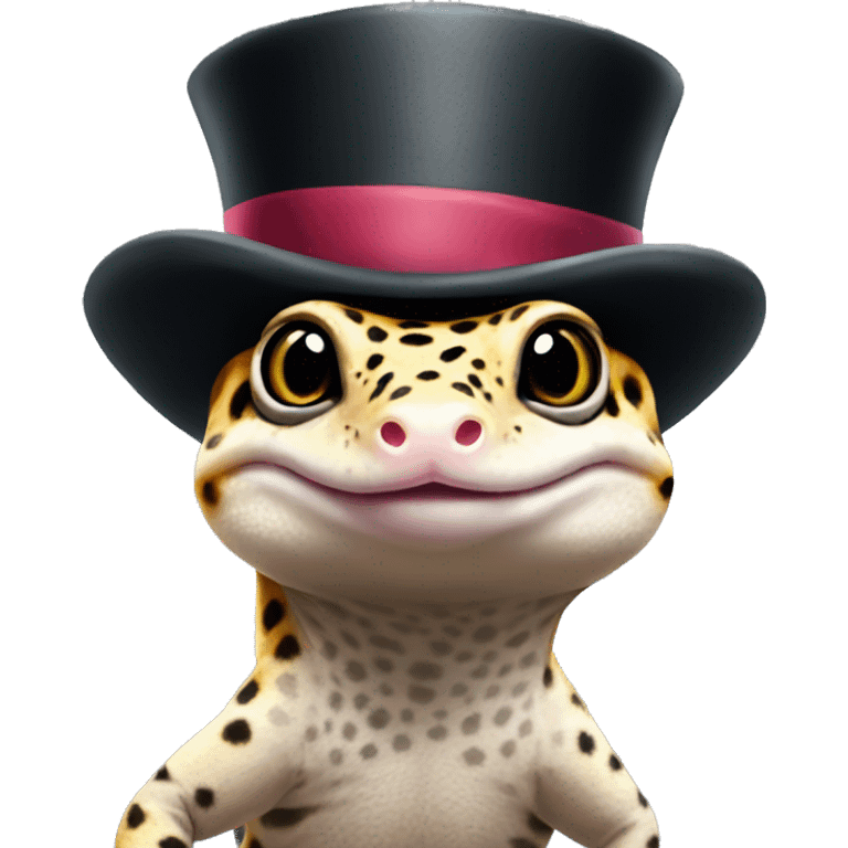 Leopard gecko wearing a top hat emoji