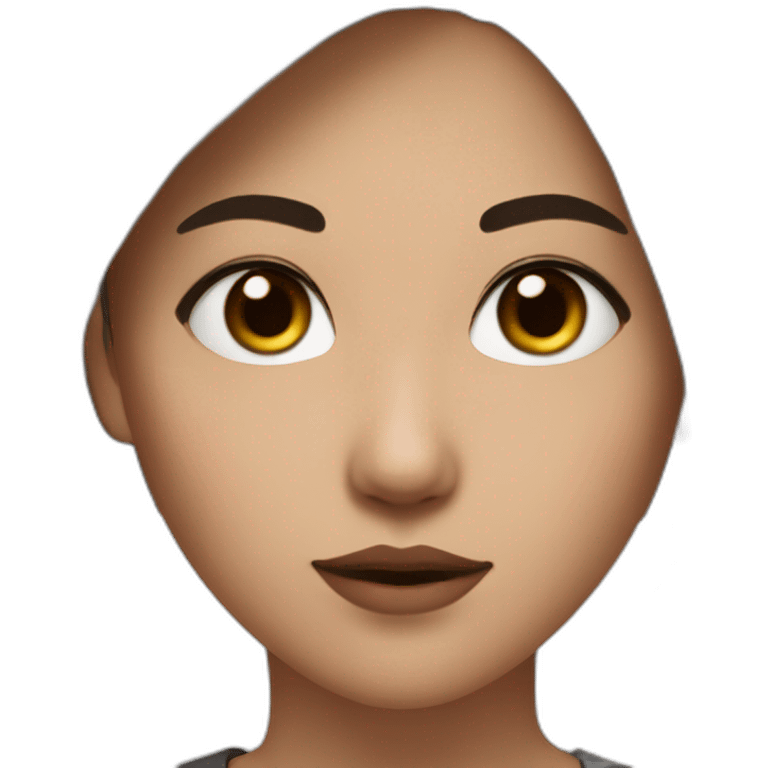 girl with brown wolf cut hair, dark asian eyes and septum in nose emoji