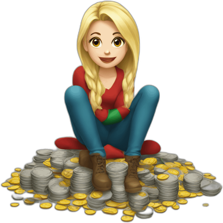 blonde christmas girl sitting on coins emoji