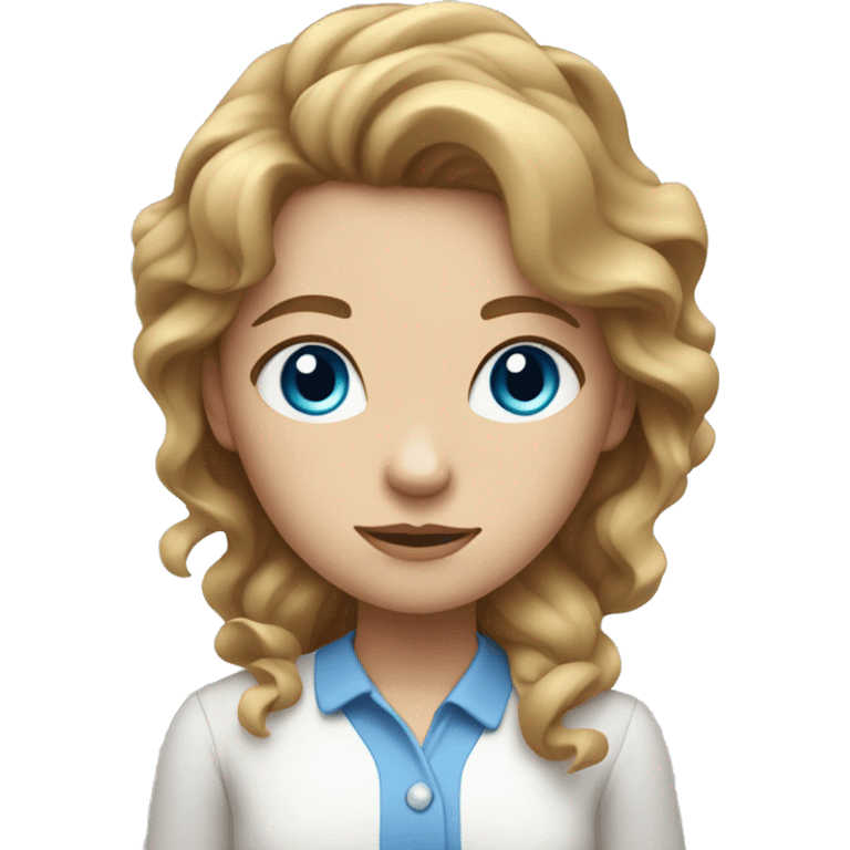 girl with light brown wavy hair blue eyes white shirt emoji