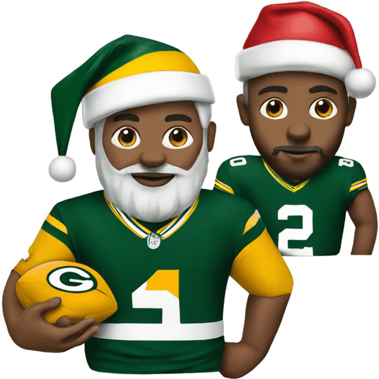 Santa with Green Bay packer jersey and cheesehead emoji