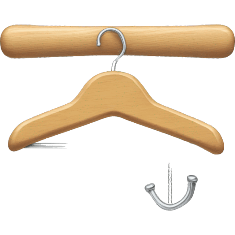 Wooden clothes hanger with silver metal part  emoji