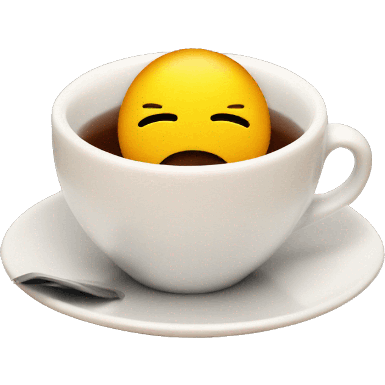 A stressed emoji siting in a cup of tea with lot of stress very tired emoji