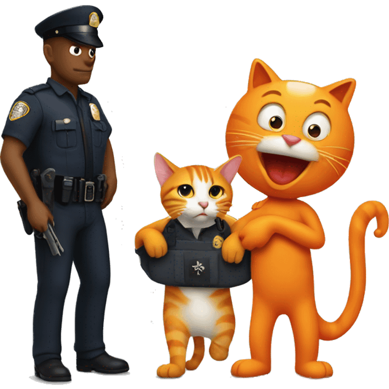 man in public getting arrested with an orange cat eating shrimp beside him emoji