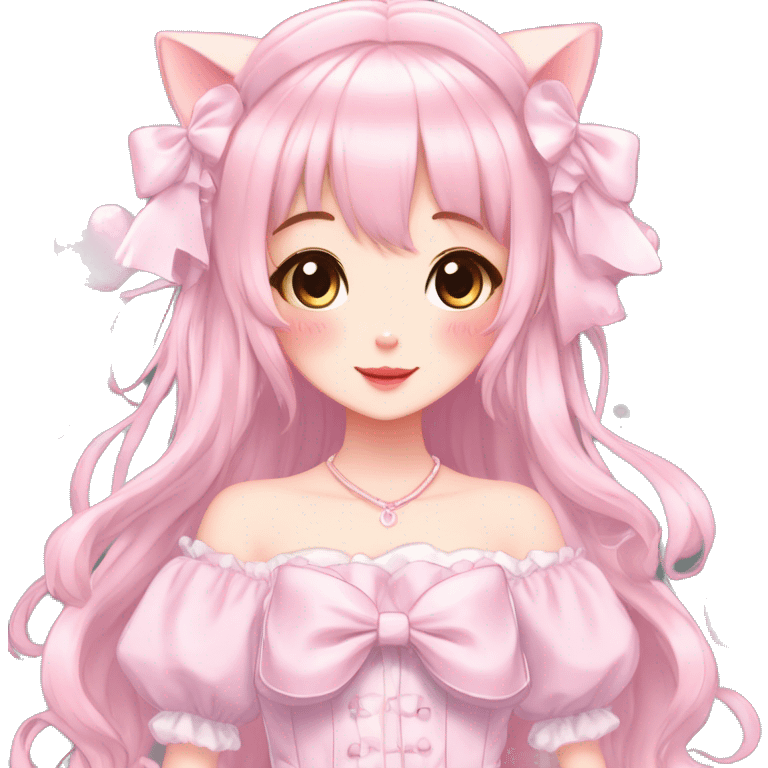 Shiny Blushing Cute Kawaii Beautiful Pastel Lolita Anime Catgirl Trending Style Cottagecore Pastelcore  full body emoji