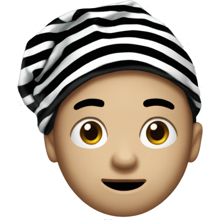 bank robber emoji with white and black striped shirt and a black beenie emoji