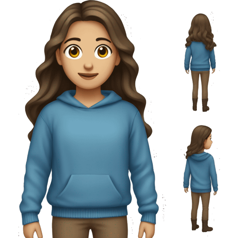 winter, christmas, hispanic, long brown hair, girl, brown eyes, child, full body, blue sweater emoji