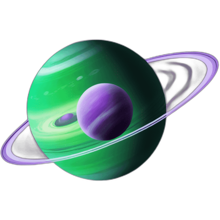 green planet with purple saturn rings and white moon emoji