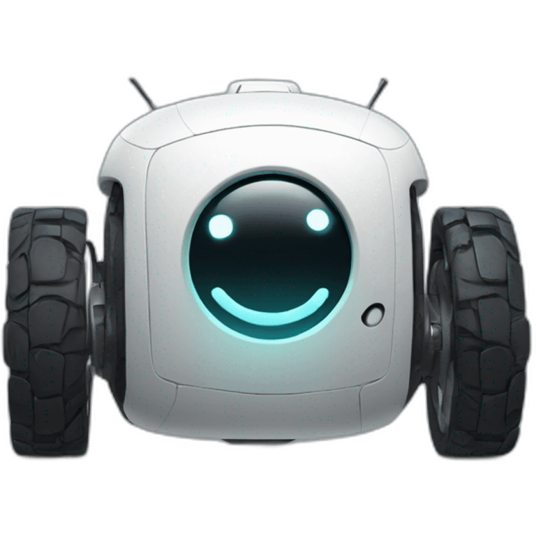 A wheeled Robot with touche screen as face and a Big smiley. emoji