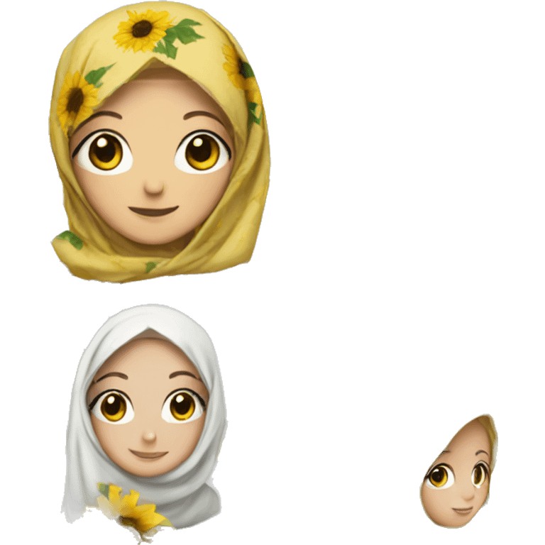 White girl wearing hijab with sunflowers emoji