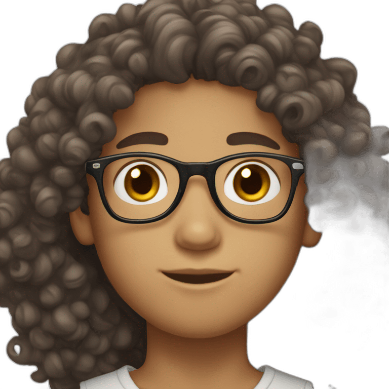 moroccan curly brown hair boy, with black glasses. and white skin tone emoji