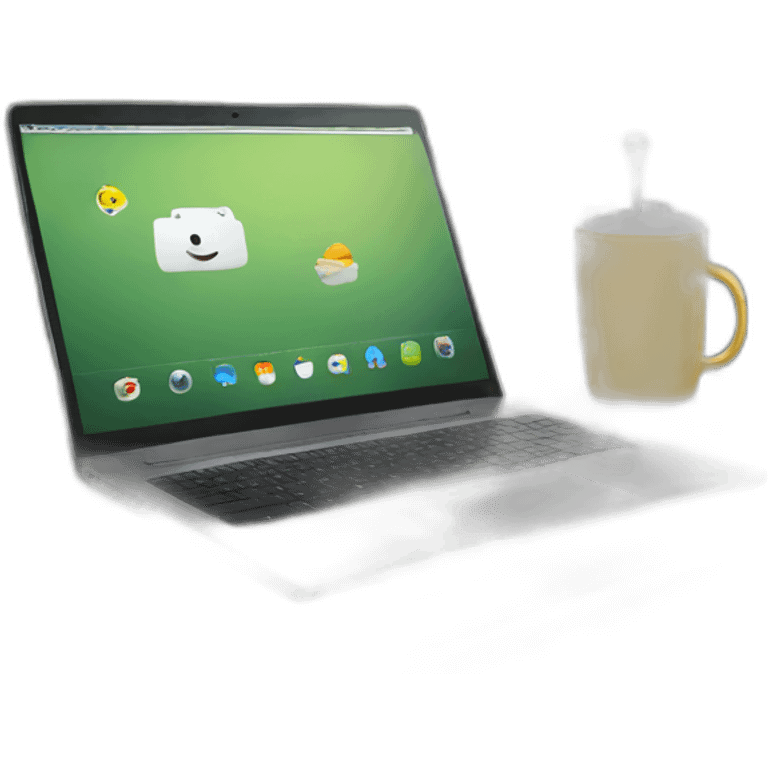 laptop on a desk in a backyard emoji