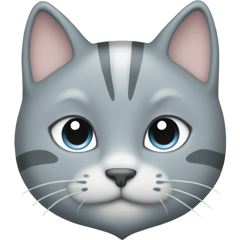 Gray cat with white stripes next to a pastel blue heart emoji