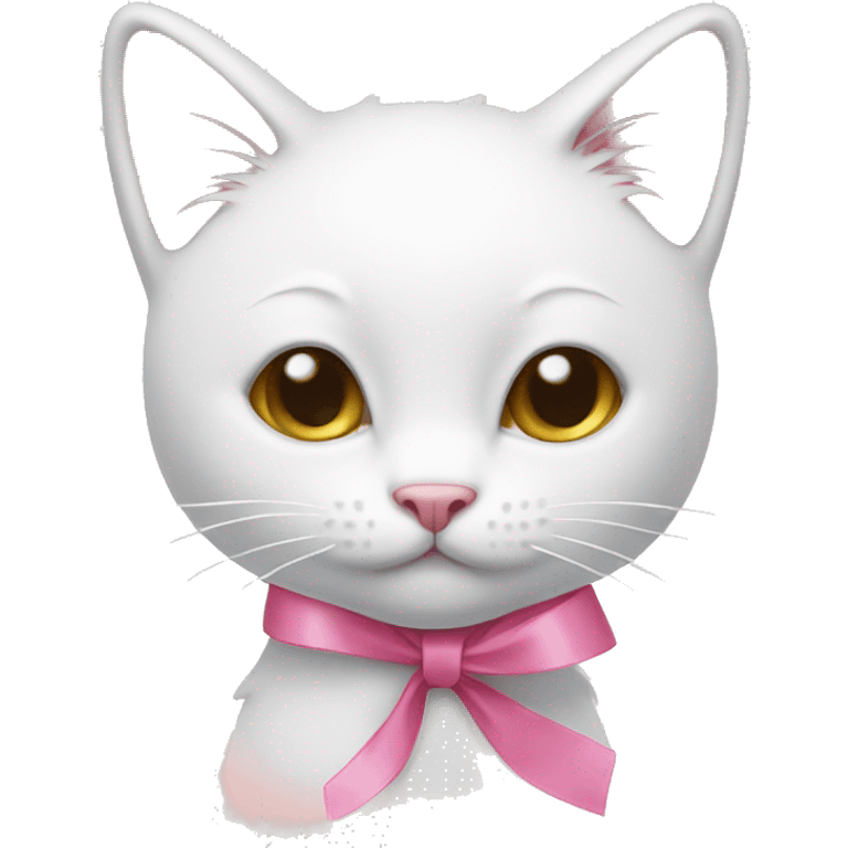 White kitty with pink ribbon emoji