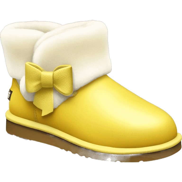 Yellow ugg boots with fur and yellow silver buckle and light yellow bow emoji