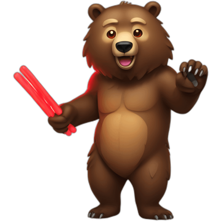 Grizzly with 2 red glow sticks emoji