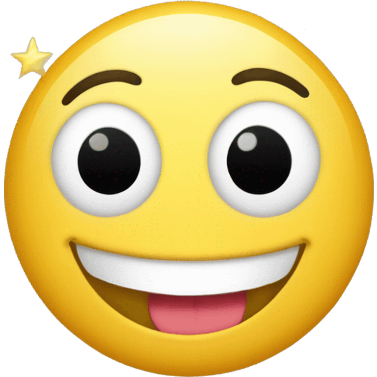 A smiling emoji with star-shaped eyes. The emoji is predominantly yellow, with a broad smile and a white, curved line representing its tongue. The stars for the eyes are shiny and golden, giving the emoji a playful and enchanting appearance. emoji