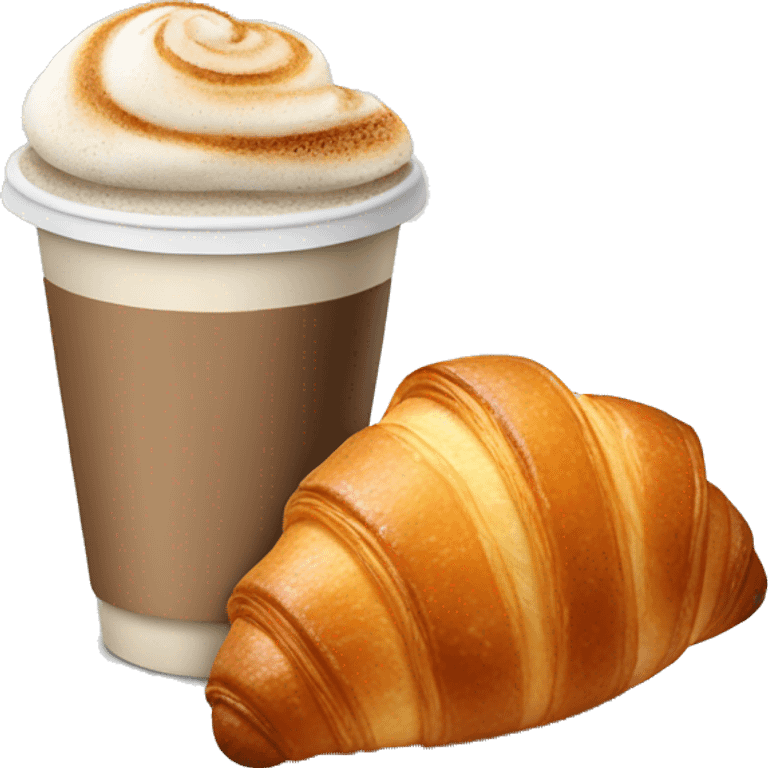 Disposable cup with cappuccino and croissant emoji