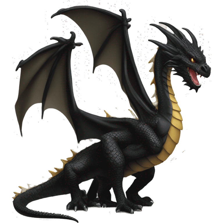 Big black dragon standing next to a small baby gold dragon emoji