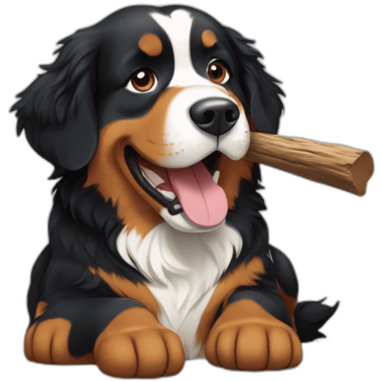 Bernese mountain dog playing with a wood stick emoji