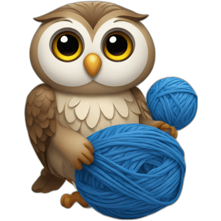 Owl holding blue yarn ball emoji