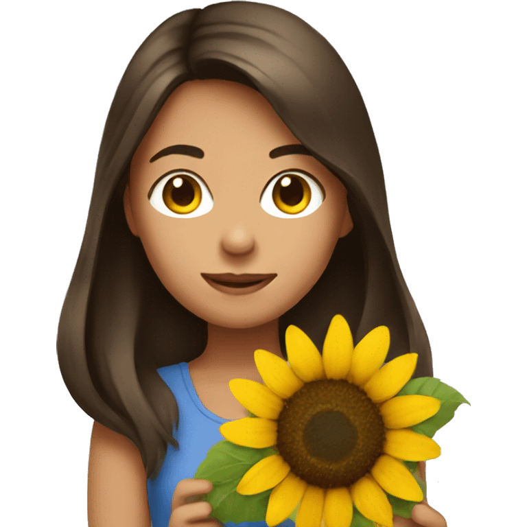 Brunette girl holding a sunflower emoji