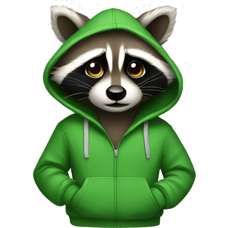 Raccoon wearing a green hoodie emoji